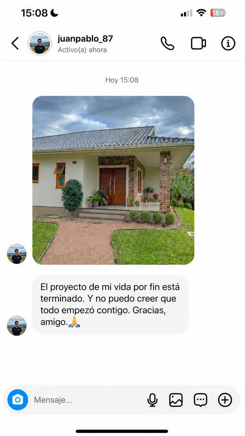 Testimonio de un cliente por Instagram